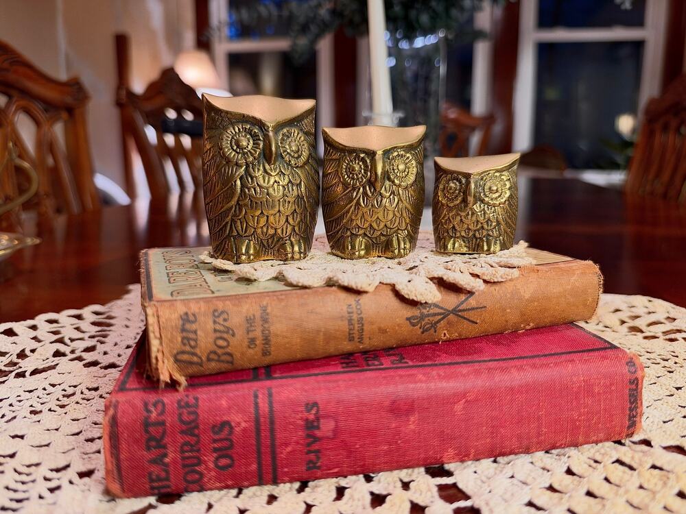 Vintage Leonard Silver Mfg Co. Brass Owls, Set of 3